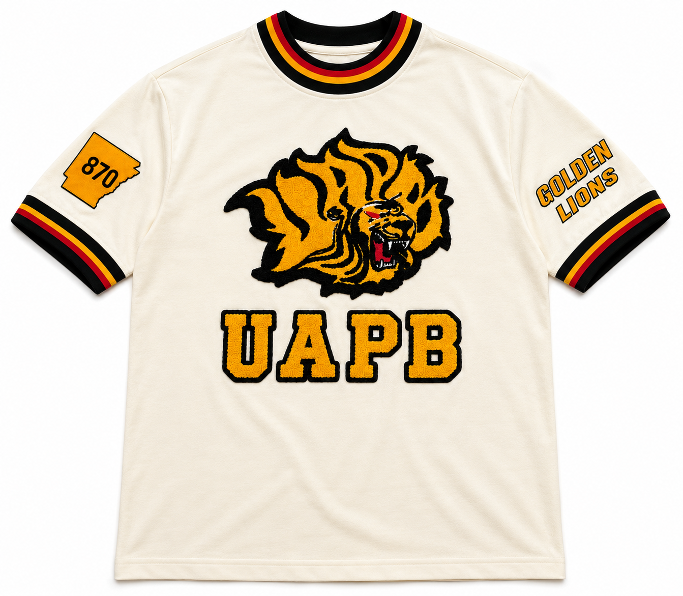 870 UAPB- IVORY Golden Lions Crewneck Ringer style T-SHIRT