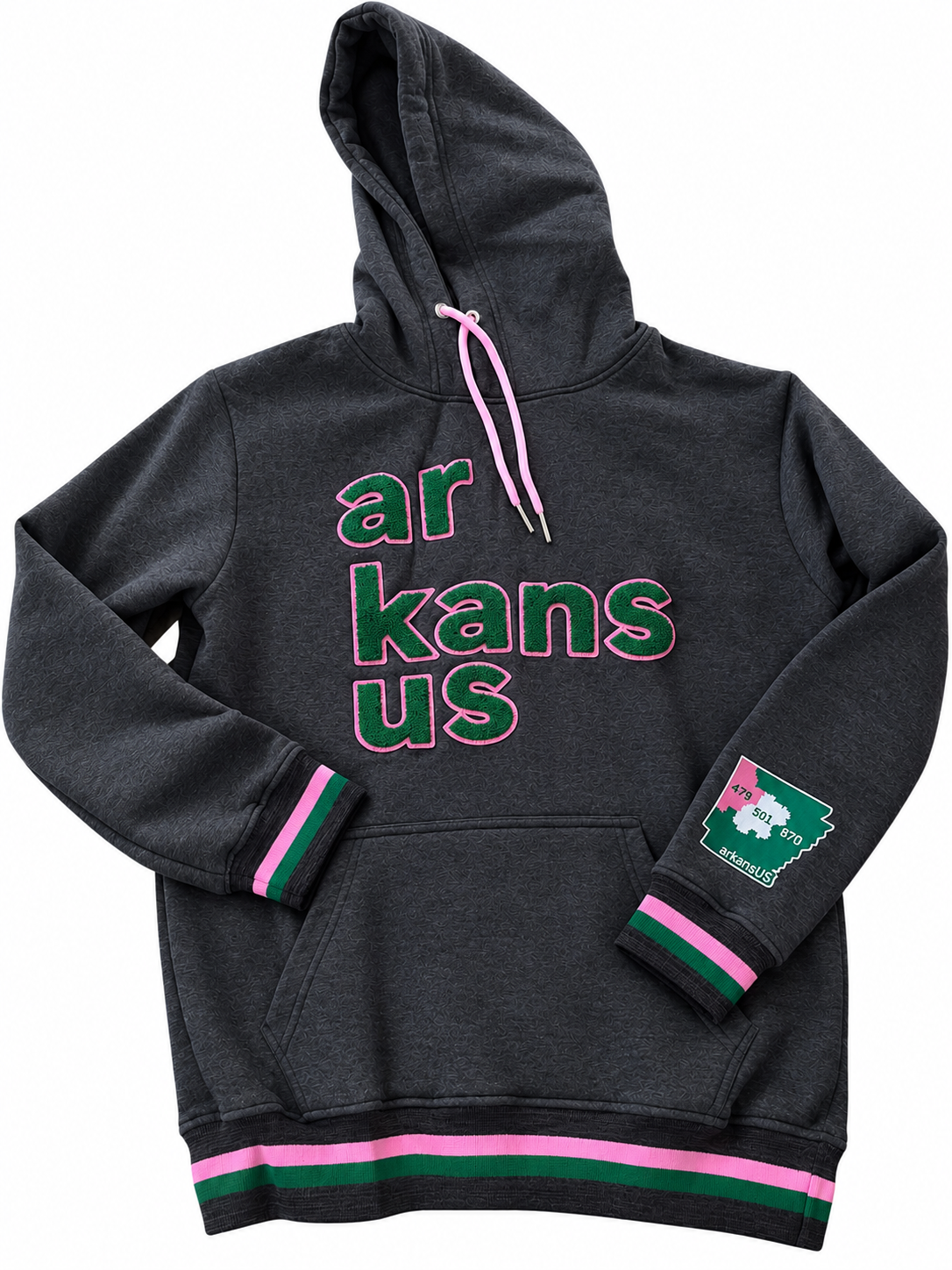 All Area Codes- Gray with Green, Pink and White ArkansUS Hoodie