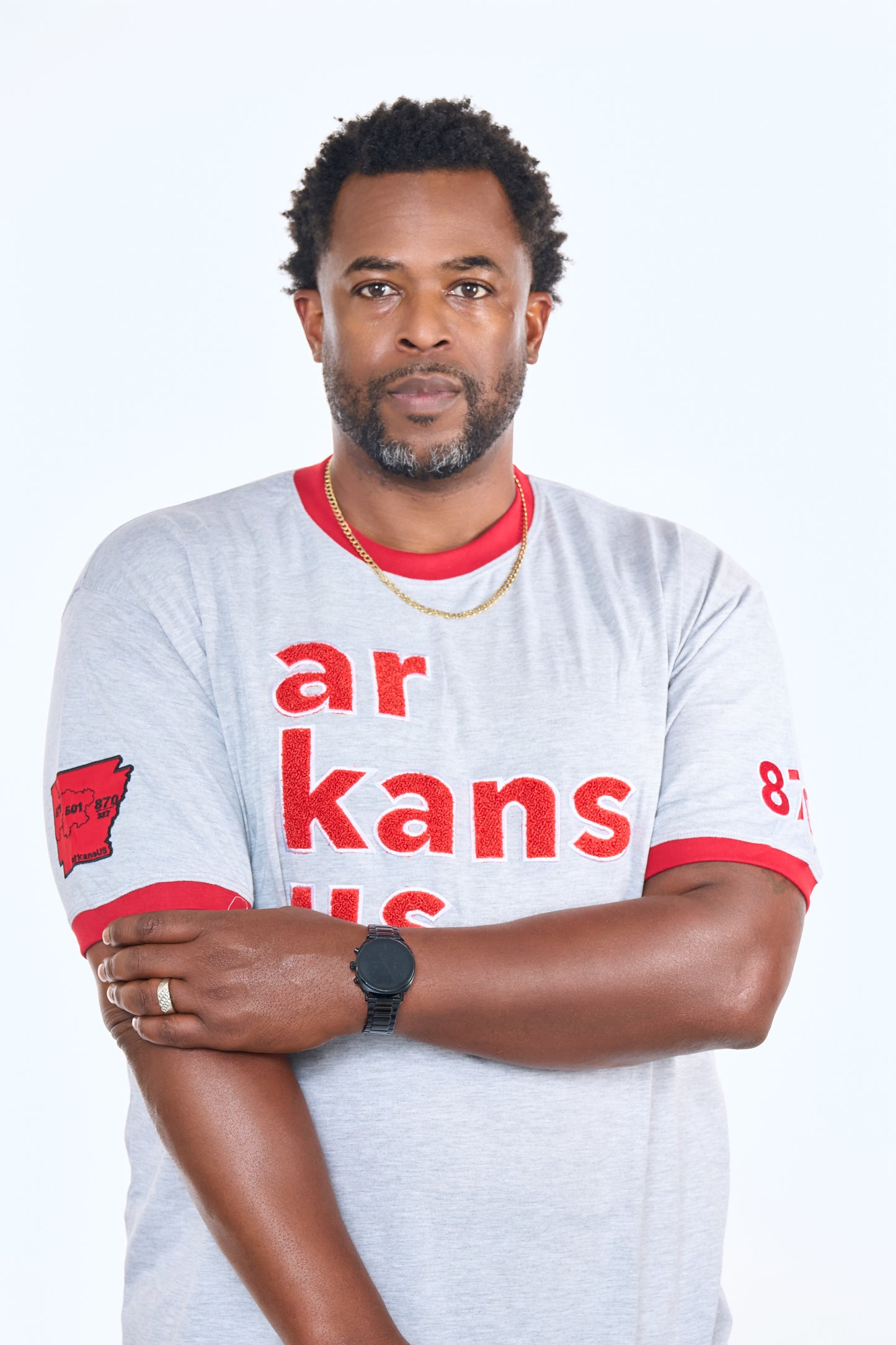 870-Gray & Red ArkansUS Relaxed-Fit T-Shirt