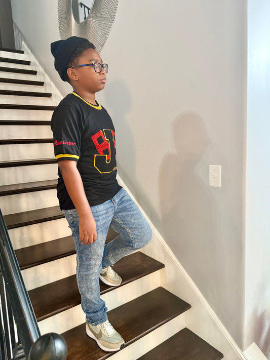 Jonesboro Hurricane -Black & Gold Mascot with Red accents- ArkansUS Crewneck T-SHIRT with-blank State Patch