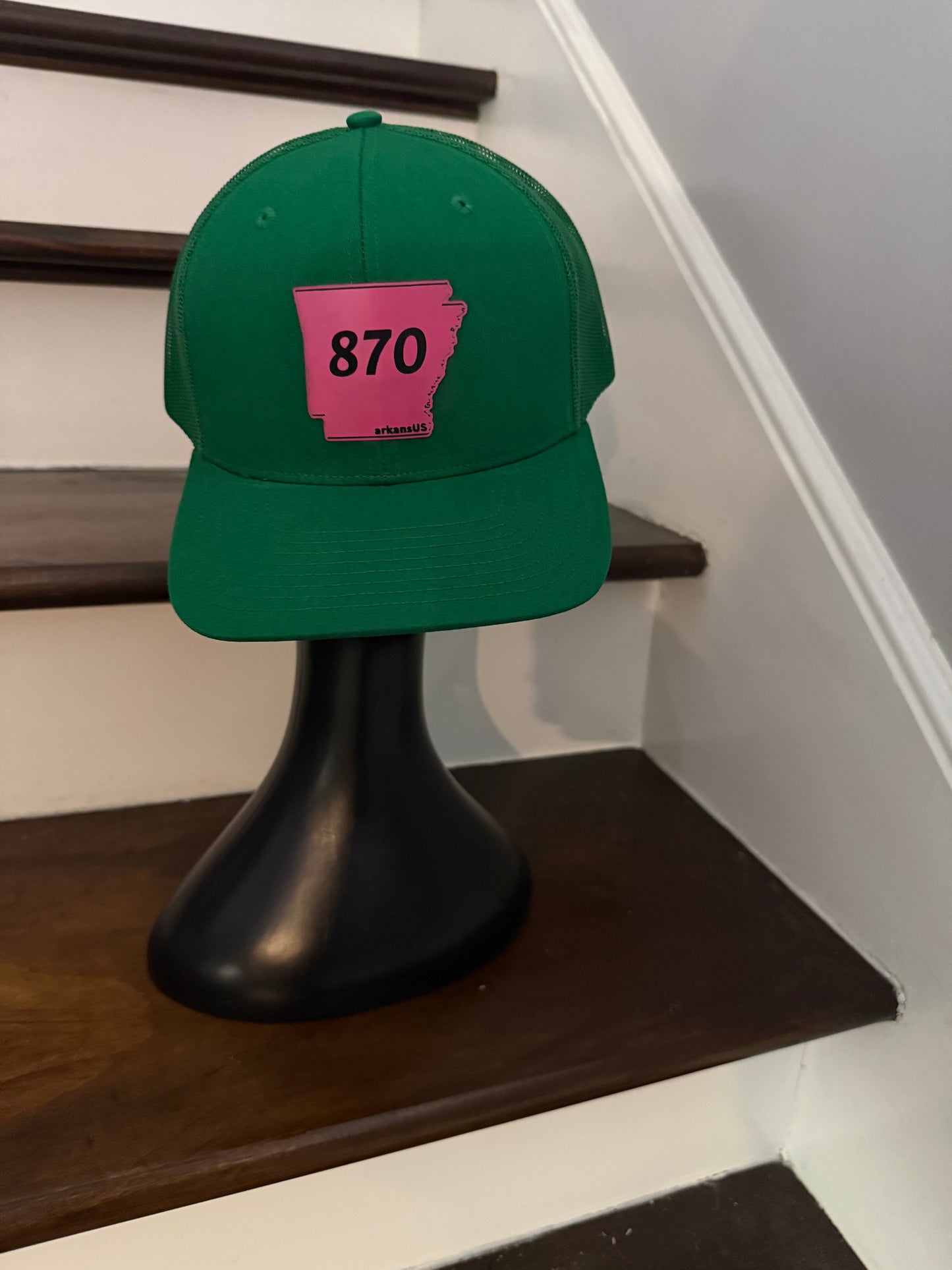 870 arkansUS Green Pink- Center Patch-Mesh Baseball Cap