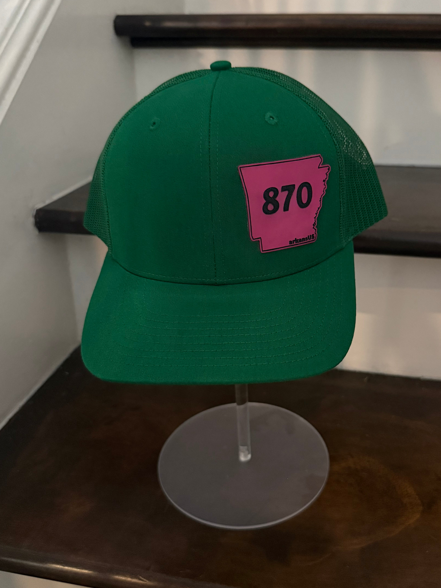 870 arkansUS Green Pink-Right Patch-Mesh Baseball Cap
