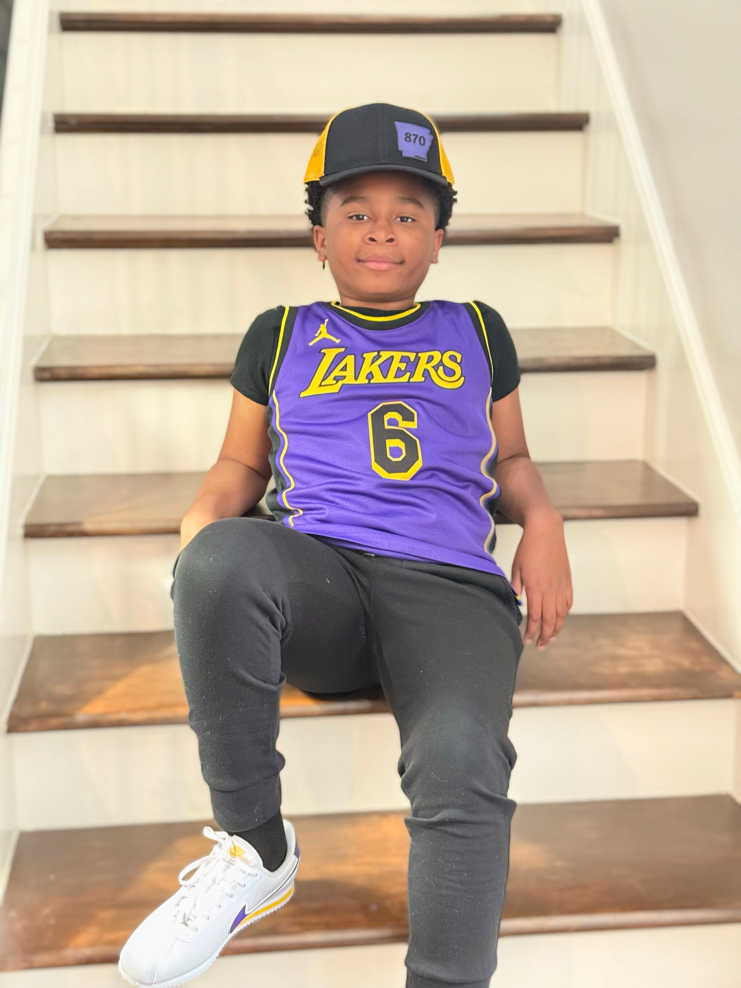 870 arkansUS Black and Yellow Gold w Purple State Patch-Mesh Baseball Cap