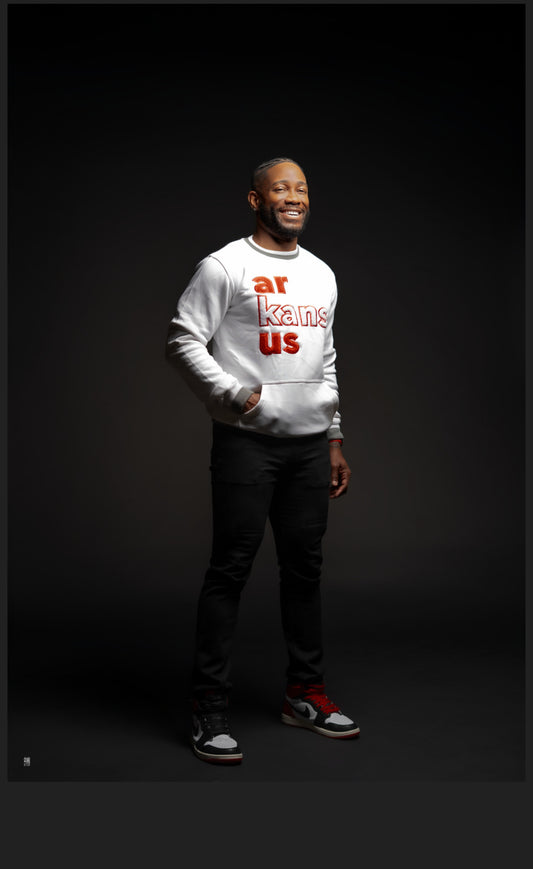 501-White & Red ArkansUS Crewneck Sweatshirt with Pockets
