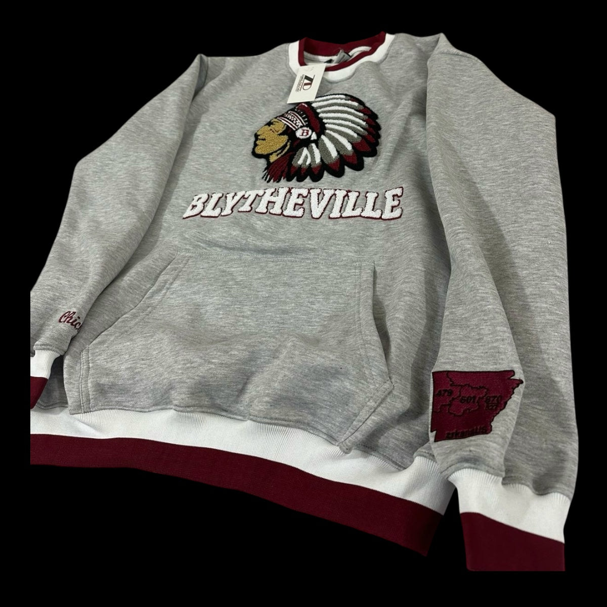 BLYTHEVILLE Chickasaws Mascot Crewneck Sweater embroidered Gra