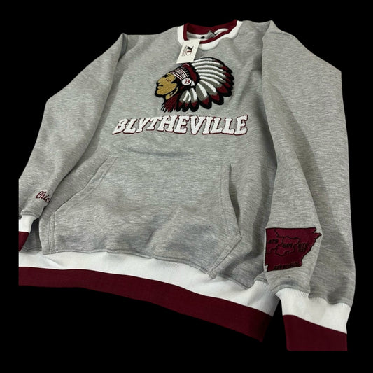 BLYTHEVILLE Chickasaws Mascot Crewneck Sweater embroidered Gra