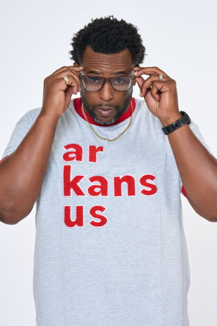 870-Gray & Red ArkansUS Relaxed-Fit T-Shirt