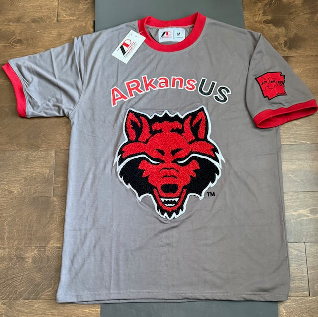 RED WOLF embroidered Charcoal Gray Red ArkansUS Euro-Fit T-Shirt