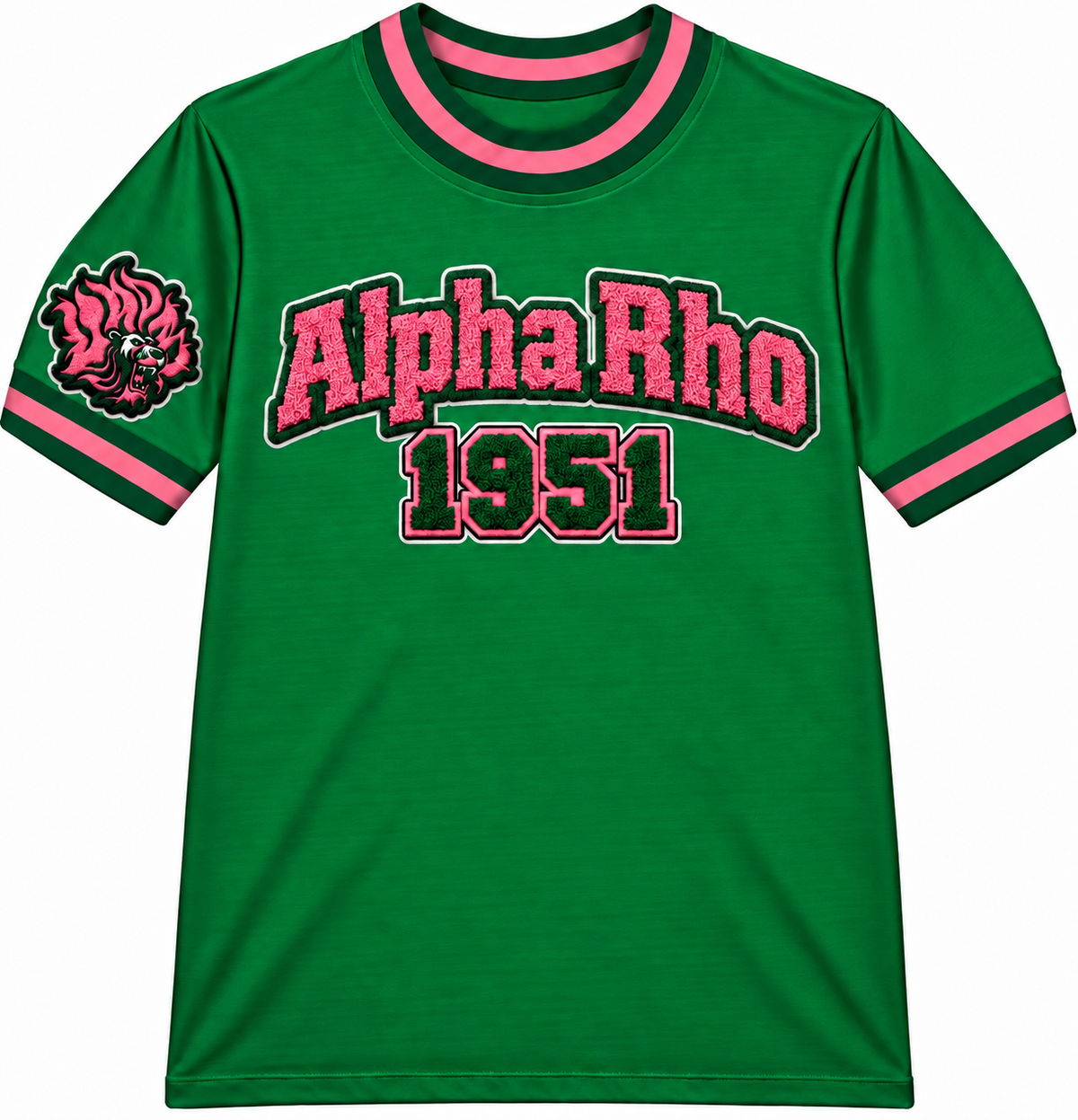 Alpha Rho -Green/Pink and Green-NO 75th Patch Crewneck Ringer style T-SHIRT