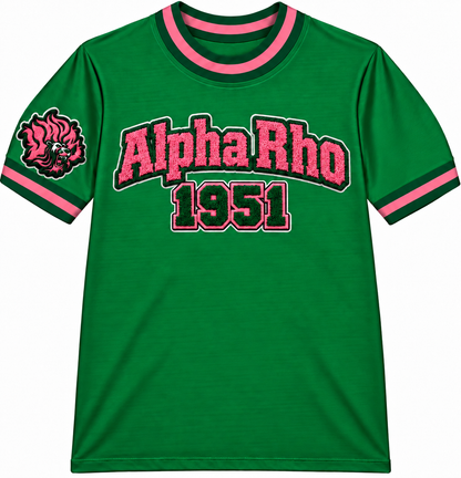 Alpha Rho -Green/Pink and Green-NO 75th Patch Crewneck Ringer style T-SHIRT