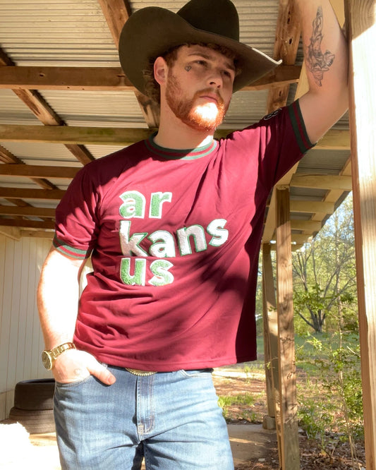 870-Burgundy & Green ArkansUS Boxy T-Shirt