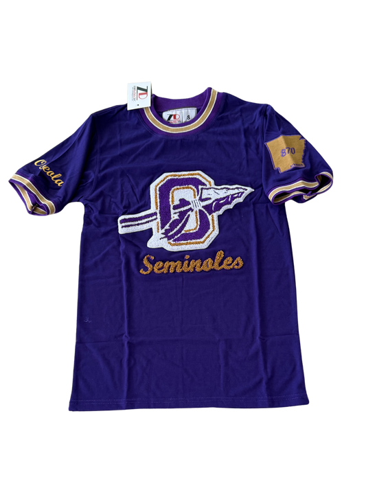 Osceola Seminoles - Purple & Gold & White- ArkansUS Crewneck T-SHIRT with-870 State Patch