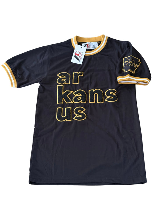 *New Colorway* Black with Black & Gold Trim- ArkansUS Crewneck T-SHIRT with-ALL Area Codes State Patch