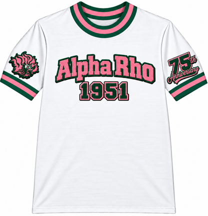 Alpha Rho -White/Pink and Green- 75th Anniversary-Crewneck Ringer style T-SHIRT