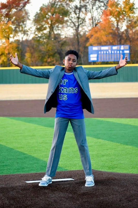 Royal Blue & Gray & White Trim- ArkansUS Crewneck T-SHIRT- State Patch-Grid lines