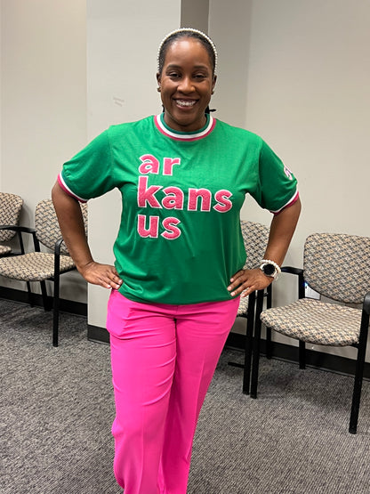 501-Kelly Green & Pink ArkansUS Euro-Fit T-Shirt