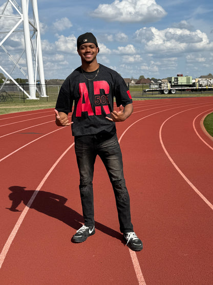 AR 501 -Black & Red BOXY Oversized FIT with all Area Codes State Patch