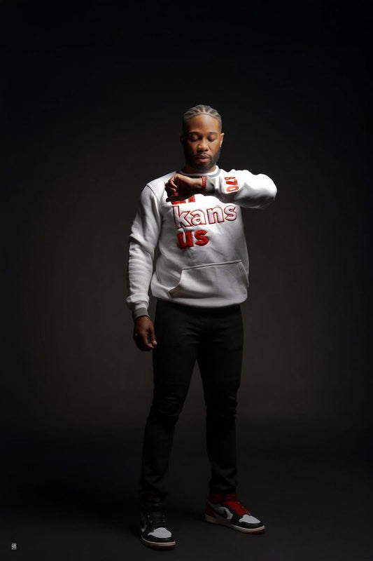 870-White & Red ArkansUS Sweatshirt