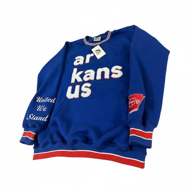 Royal Blue with Red & White Trim- ArkansUS Crewneck Sweatshirt with Pockets- State Patch- All Area Codes