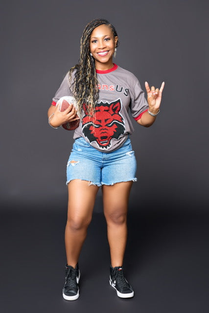 RED WOLF embroidered Charcoal Gray Red ArkansUS Euro-Fit T-Shirt