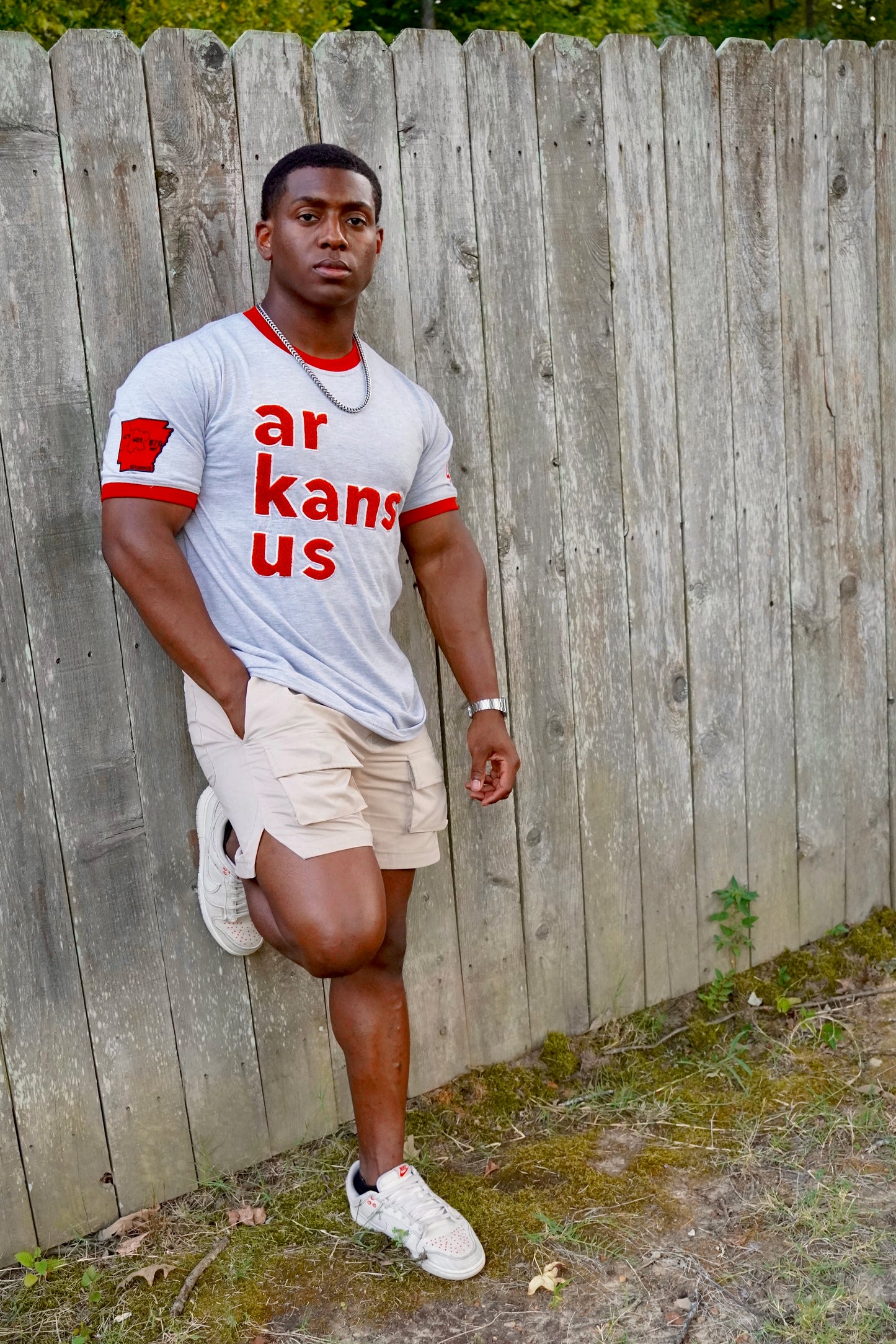 479-Gray & Red ArkansUS Relaxed-Fit T-Shirt